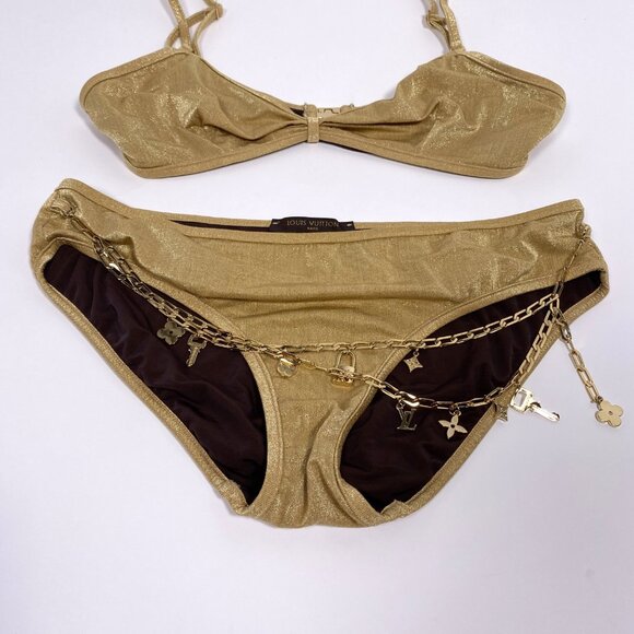 LOUIS VUITTON Gold Lurex S/S 2006 Bikini with Gold Charms - Picture 6 of 14